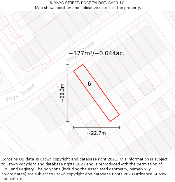 6, YNYS STREET, PORT TALBOT, SA13 1YL: Plot and title map