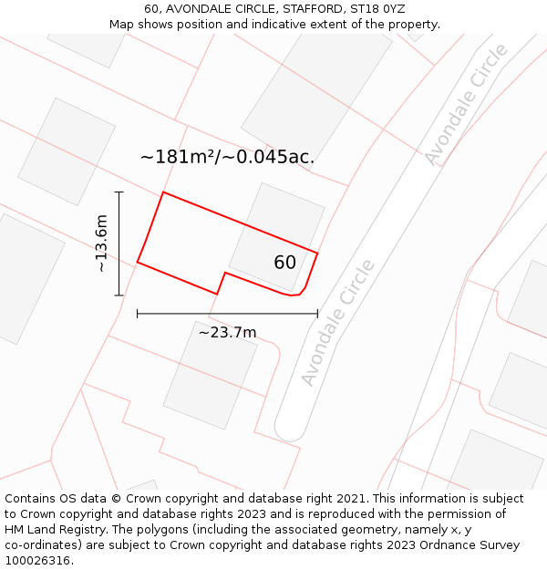60, AVONDALE CIRCLE, STAFFORD, ST18 0YZ: Plot and title map