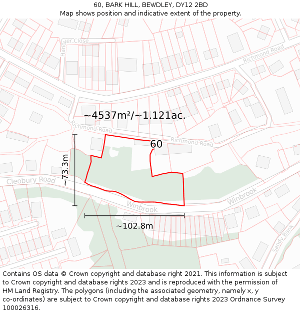 60, BARK HILL, BEWDLEY, DY12 2BD: Plot and title map