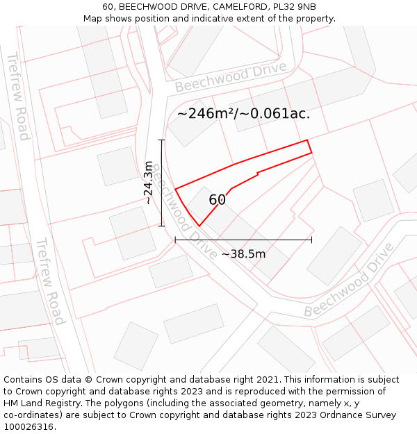 60, BEECHWOOD DRIVE, CAMELFORD, PL32 9NB: Plot and title map