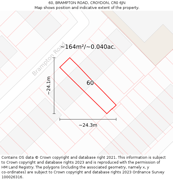 60, BRAMPTON ROAD, CROYDON, CR0 6JN: Plot and title map