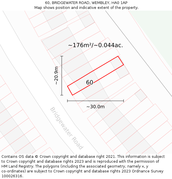 60, BRIDGEWATER ROAD, WEMBLEY, HA0 1AP: Plot and title map