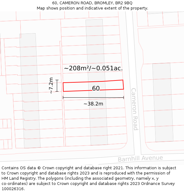 60, CAMERON ROAD, BROMLEY, BR2 9BQ: Plot and title map