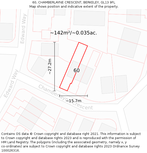 60, CHAMBERLAYNE CRESCENT, BERKELEY, GL13 9FL: Plot and title map
