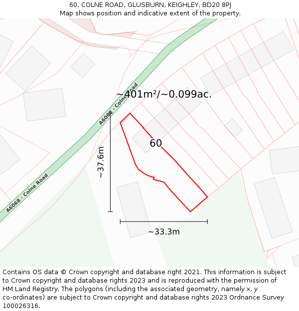 60, COLNE ROAD, GLUSBURN, KEIGHLEY, BD20 8PJ: Plot and title map