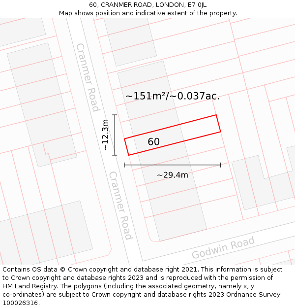 60, CRANMER ROAD, LONDON, E7 0JL: Plot and title map