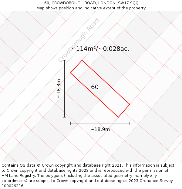 60, CROWBOROUGH ROAD, LONDON, SW17 9QQ: Plot and title map