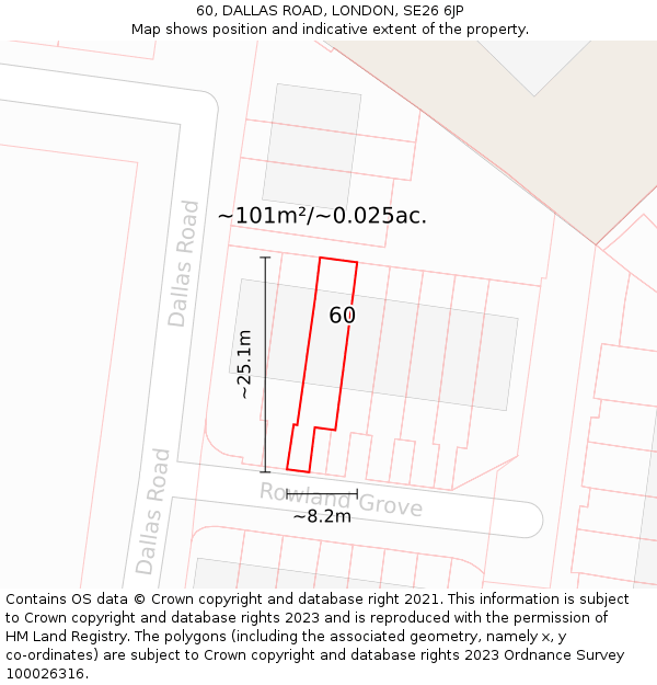 60, DALLAS ROAD, LONDON, SE26 6JP: Plot and title map