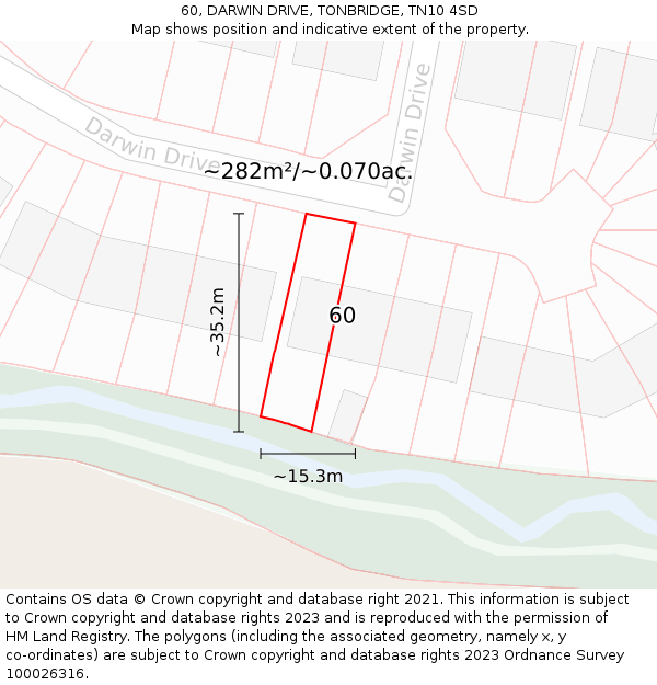 60, DARWIN DRIVE, TONBRIDGE, TN10 4SD: Plot and title map
