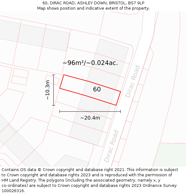 60, DIRAC ROAD, ASHLEY DOWN, BRISTOL, BS7 9LP: Plot and title map