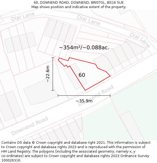 60, DOWNEND ROAD, DOWNEND, BRISTOL, BS16 5UE: Plot and title map