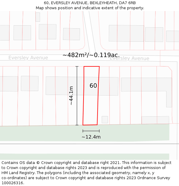 60, EVERSLEY AVENUE, BEXLEYHEATH, DA7 6RB: Plot and title map