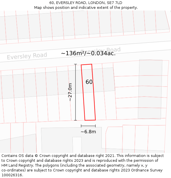 60, EVERSLEY ROAD, LONDON, SE7 7LD: Plot and title map
