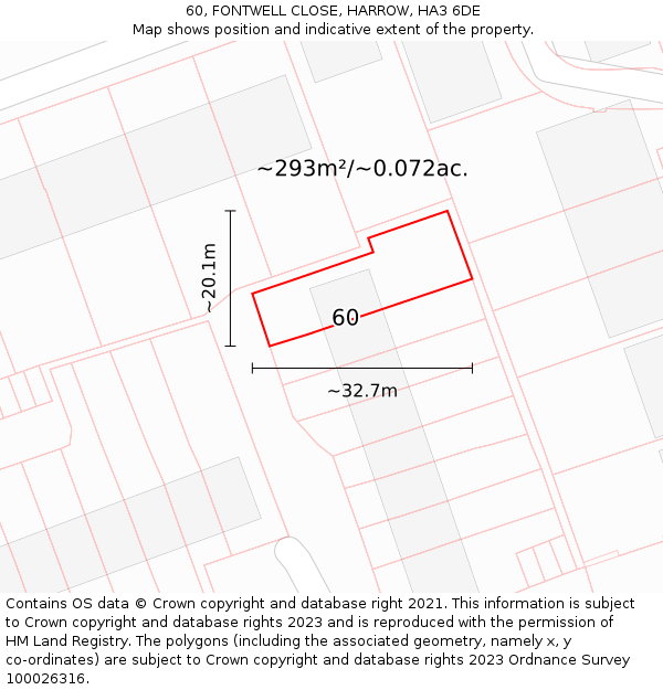 60, FONTWELL CLOSE, HARROW, HA3 6DE: Plot and title map