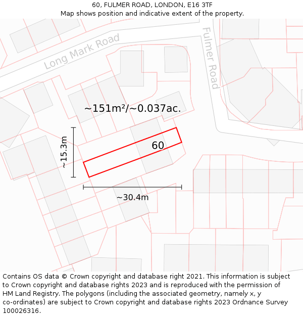 60, FULMER ROAD, LONDON, E16 3TF: Plot and title map