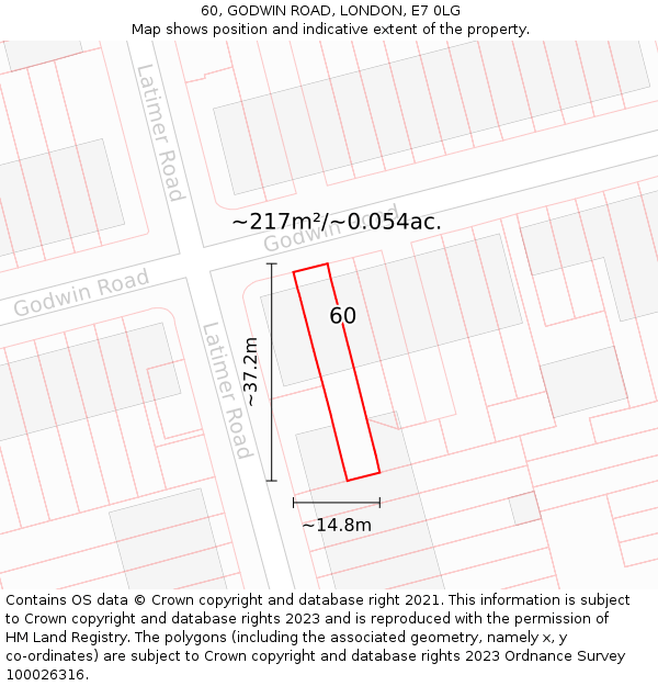 60, GODWIN ROAD, LONDON, E7 0LG: Plot and title map