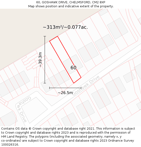 60, GOSHAWK DRIVE, CHELMSFORD, CM2 8XP: Plot and title map
