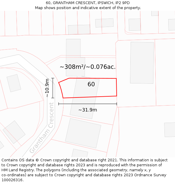 60, GRANTHAM CRESCENT, IPSWICH, IP2 9PD: Plot and title map
