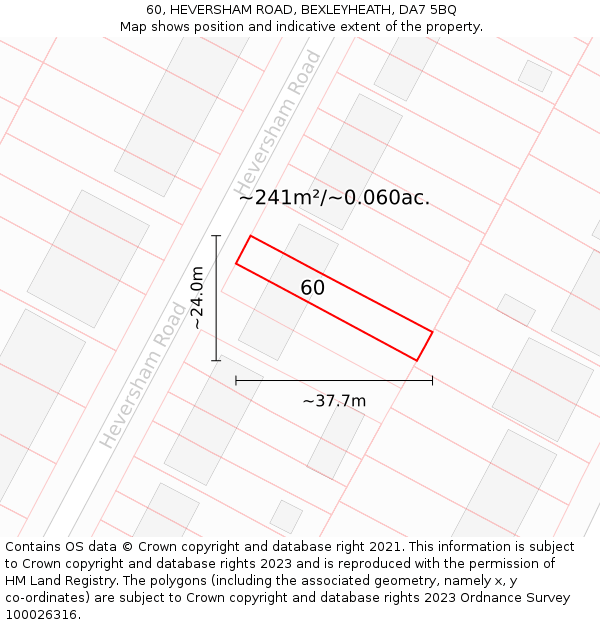 60, HEVERSHAM ROAD, BEXLEYHEATH, DA7 5BQ: Plot and title map