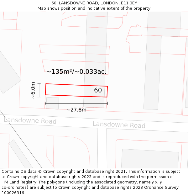 60, LANSDOWNE ROAD, LONDON, E11 3EY: Plot and title map