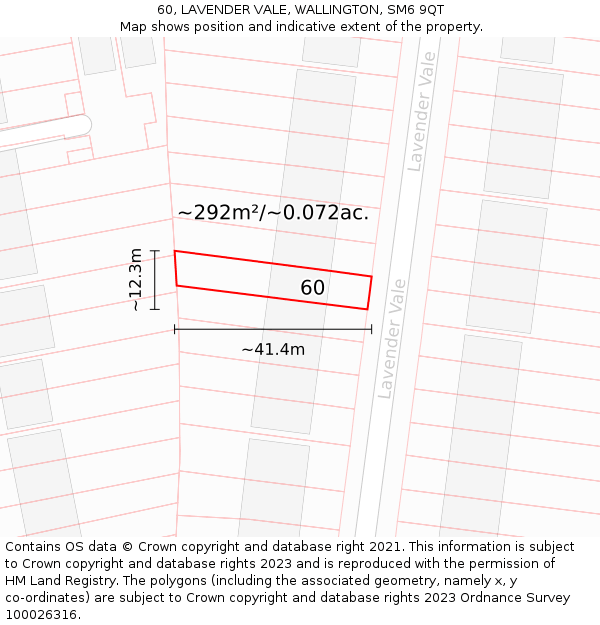 60, LAVENDER VALE, WALLINGTON, SM6 9QT: Plot and title map