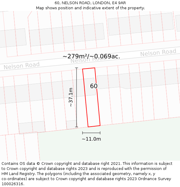 60, NELSON ROAD, LONDON, E4 9AR: Plot and title map
