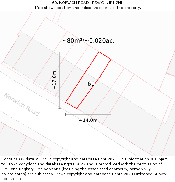 60, NORWICH ROAD, IPSWICH, IP1 2NL: Plot and title map