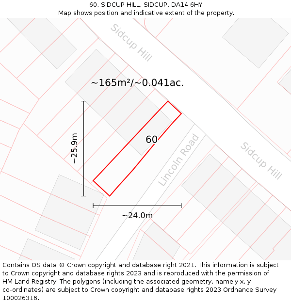 60, SIDCUP HILL, SIDCUP, DA14 6HY: Plot and title map