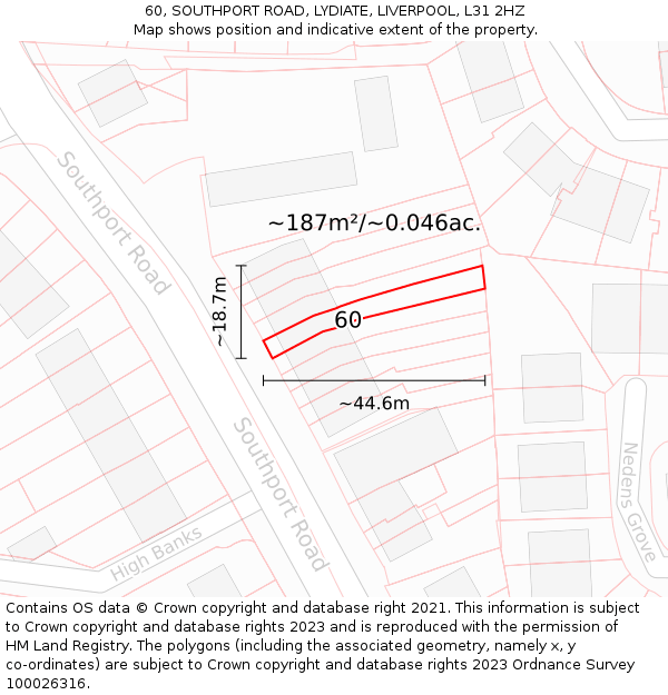 60, SOUTHPORT ROAD, LYDIATE, LIVERPOOL, L31 2HZ: Plot and title map