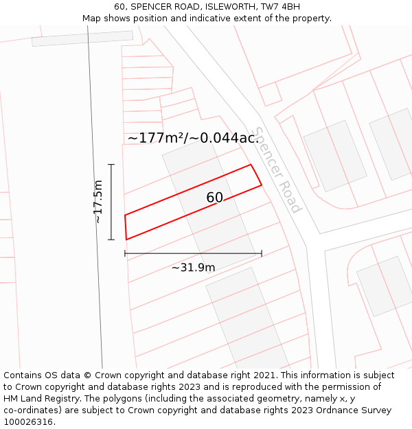60, SPENCER ROAD, ISLEWORTH, TW7 4BH: Plot and title map