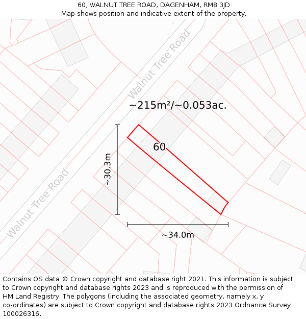 60, WALNUT TREE ROAD, DAGENHAM, RM8 3JD: Plot and title map