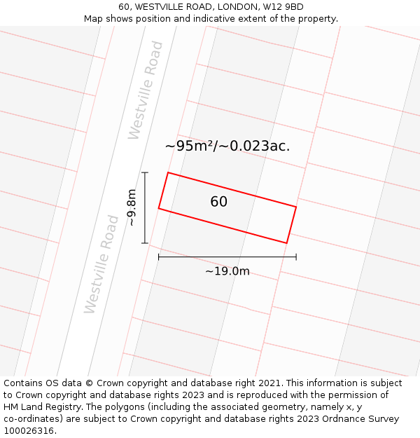 60, WESTVILLE ROAD, LONDON, W12 9BD: Plot and title map