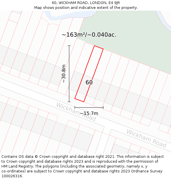 60, WICKHAM ROAD, LONDON, E4 9JR: Plot and title map