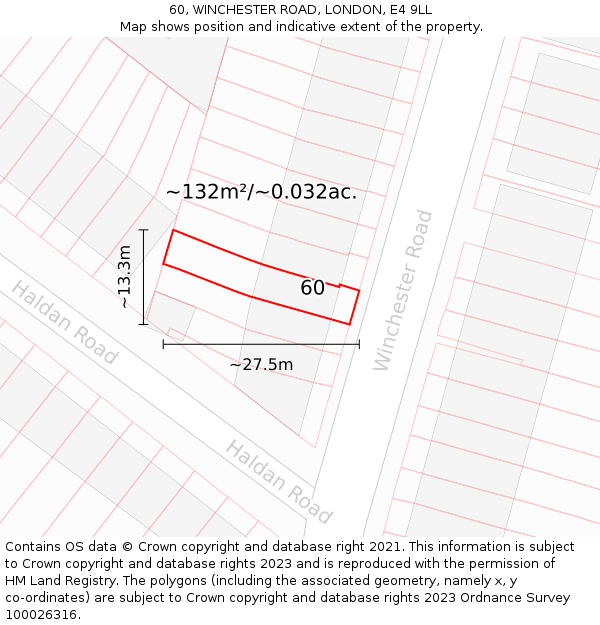 60, WINCHESTER ROAD, LONDON, E4 9LL: Plot and title map