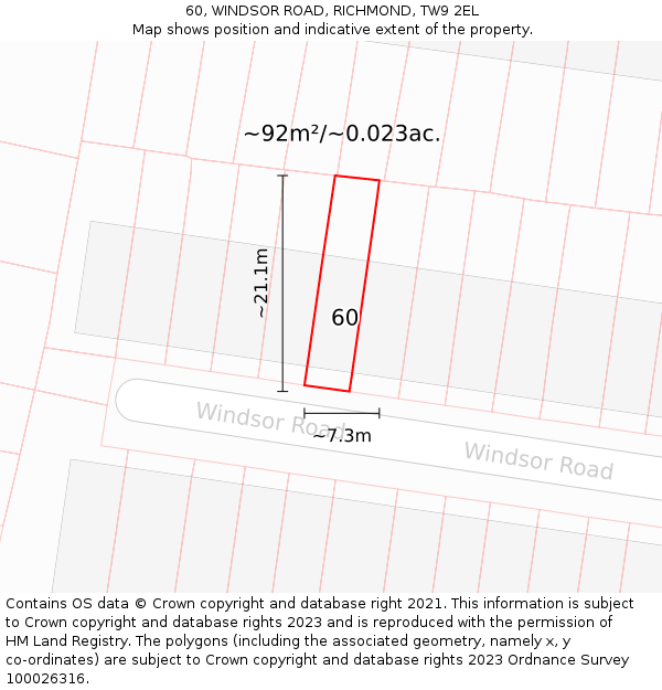 60, WINDSOR ROAD, RICHMOND, TW9 2EL: Plot and title map