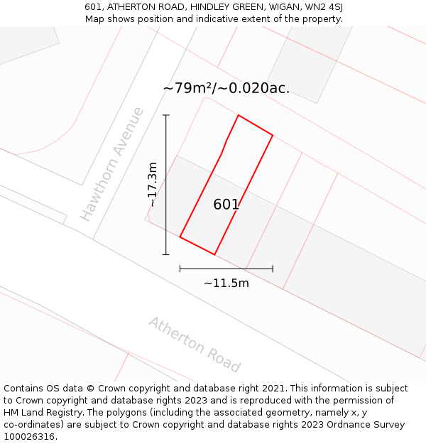 601, ATHERTON ROAD, HINDLEY GREEN, WIGAN, WN2 4SJ: Plot and title map