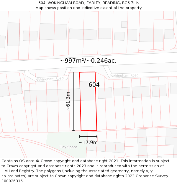 604, WOKINGHAM ROAD, EARLEY, READING, RG6 7HN: Plot and title map