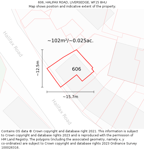 606, HALIFAX ROAD, LIVERSEDGE, WF15 8HU: Plot and title map