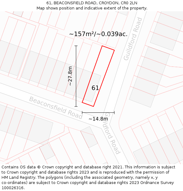 61, BEACONSFIELD ROAD, CROYDON, CR0 2LN: Plot and title map