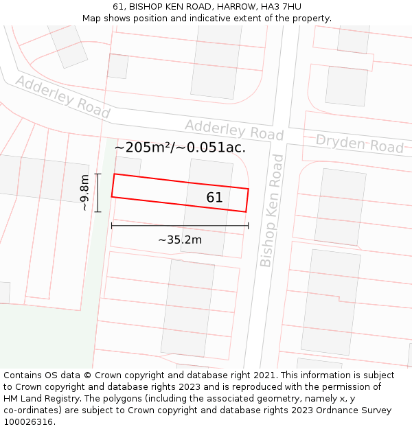 61, BISHOP KEN ROAD, HARROW, HA3 7HU: Plot and title map