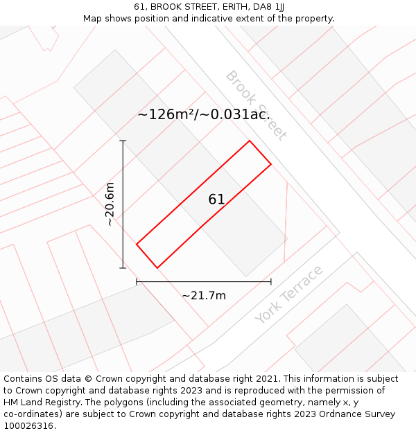 61, BROOK STREET, ERITH, DA8 1JJ: Plot and title map