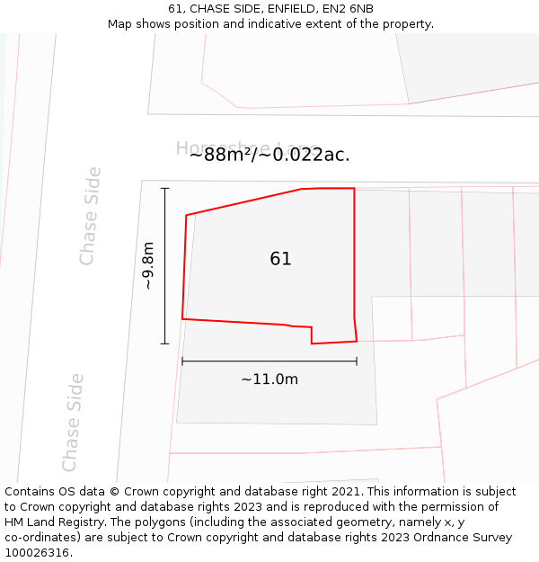 61, CHASE SIDE, ENFIELD, EN2 6NB: Plot and title map