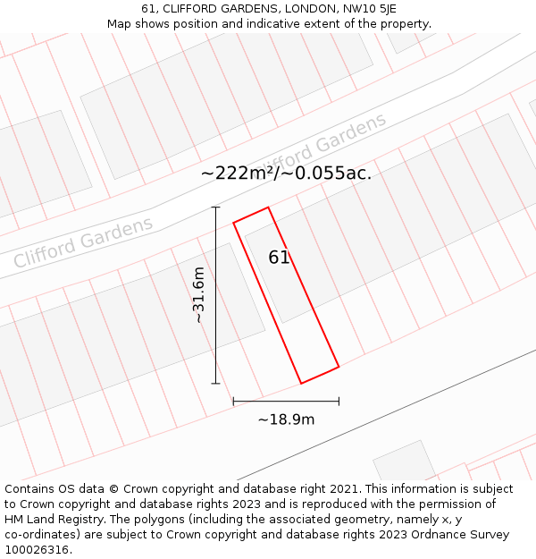 61, CLIFFORD GARDENS, LONDON, NW10 5JE: Plot and title map