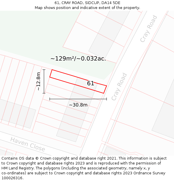 61, CRAY ROAD, SIDCUP, DA14 5DE: Plot and title map