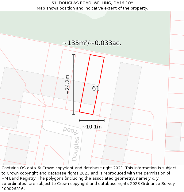 61, DOUGLAS ROAD, WELLING, DA16 1QY: Plot and title map