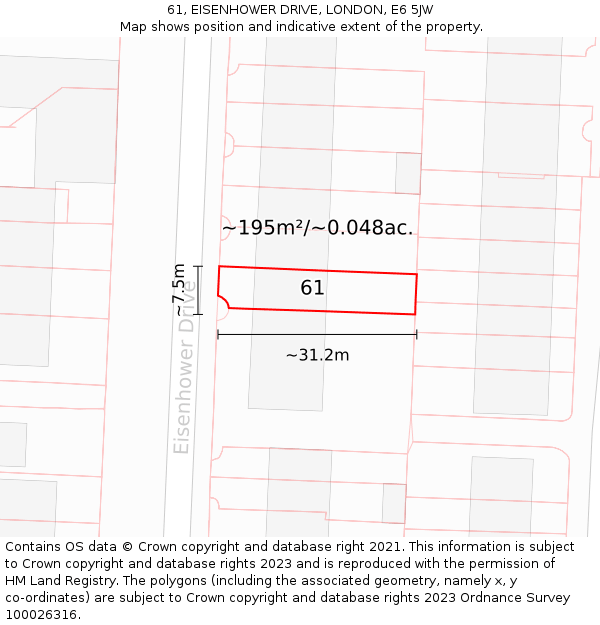 61, EISENHOWER DRIVE, LONDON, E6 5JW: Plot and title map