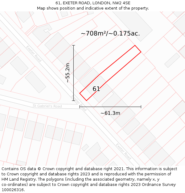 61, EXETER ROAD, LONDON, NW2 4SE: Plot and title map