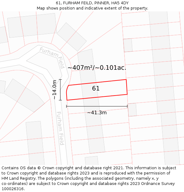 61, FURHAM FEILD, PINNER, HA5 4DY: Plot and title map