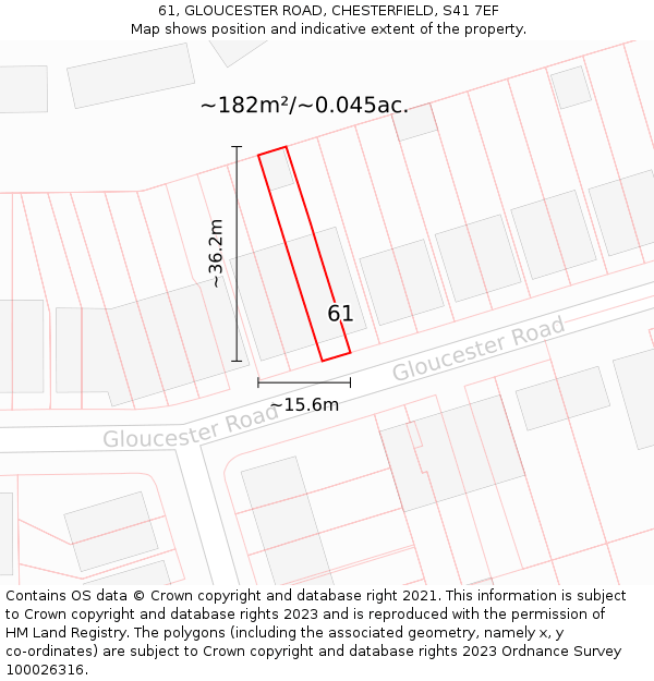 61, GLOUCESTER ROAD, CHESTERFIELD, S41 7EF: Plot and title map