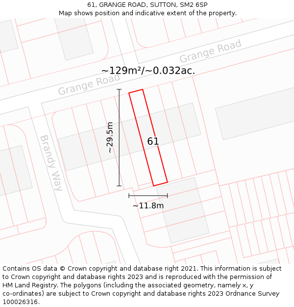 61, GRANGE ROAD, SUTTON, SM2 6SP: Plot and title map